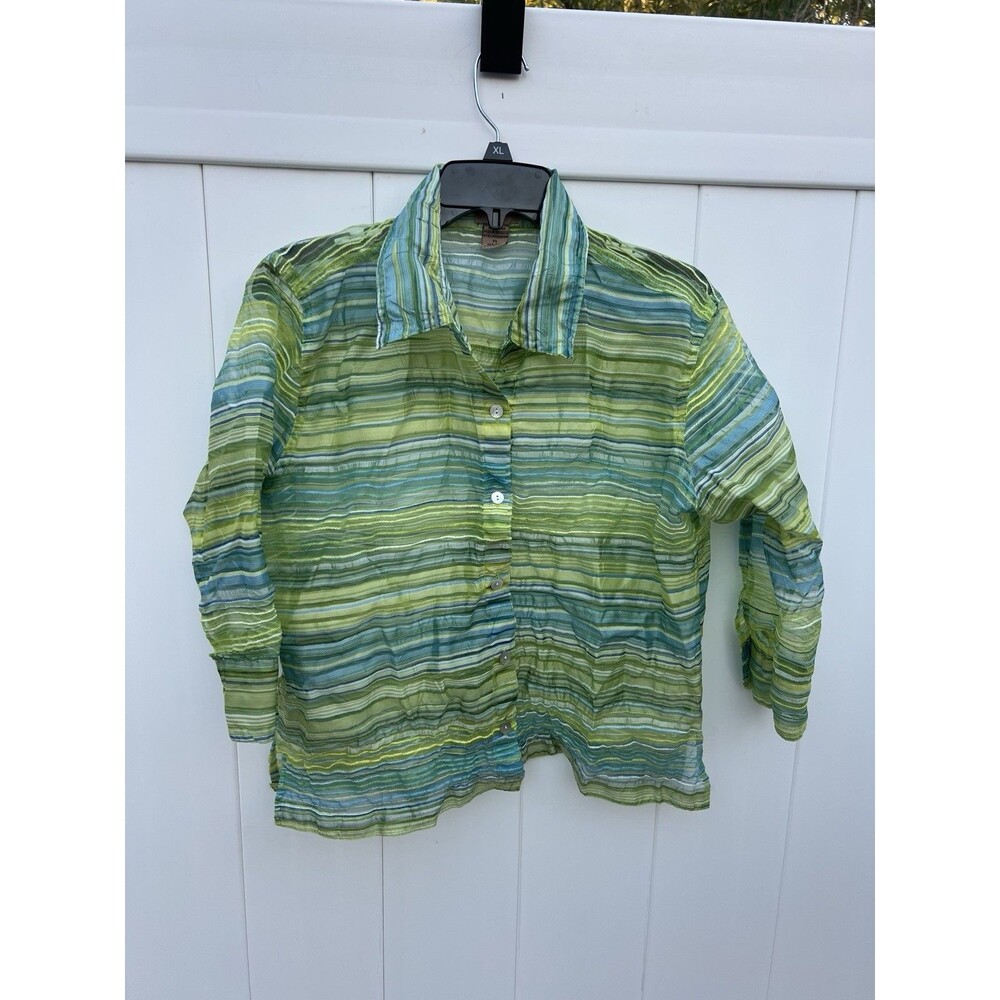 Choices Vintage Button Up Top Petite PL Crinkle Sheer Lightweight